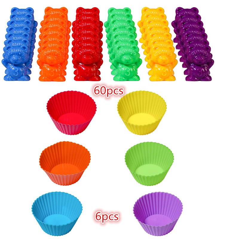 1 set Zählen Bears Mit Stapeln Tassen Montessori Regenbogen Passende Spiel Farbe Sortierung Spielzeug Für Kleinkinder Baby aufkleber Tweeze