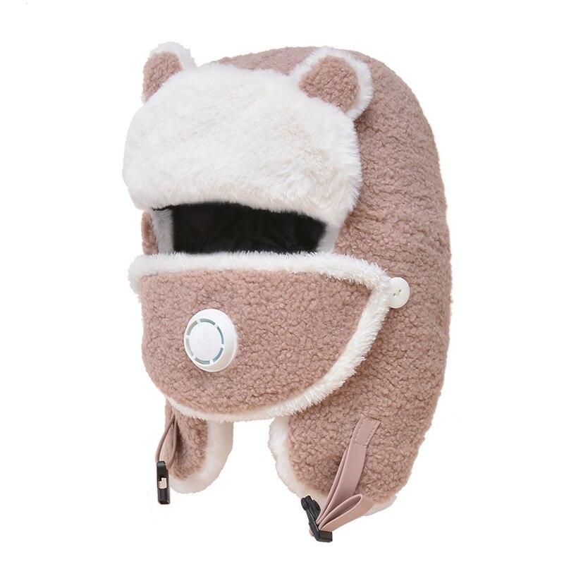 Gorro térmico 3 en 1 de piel para mujer, gorro con solapa para las orejas, máscara de esquí, para chica, a prueba de viento, Ushanka, Border, gorros de piloto: Pink