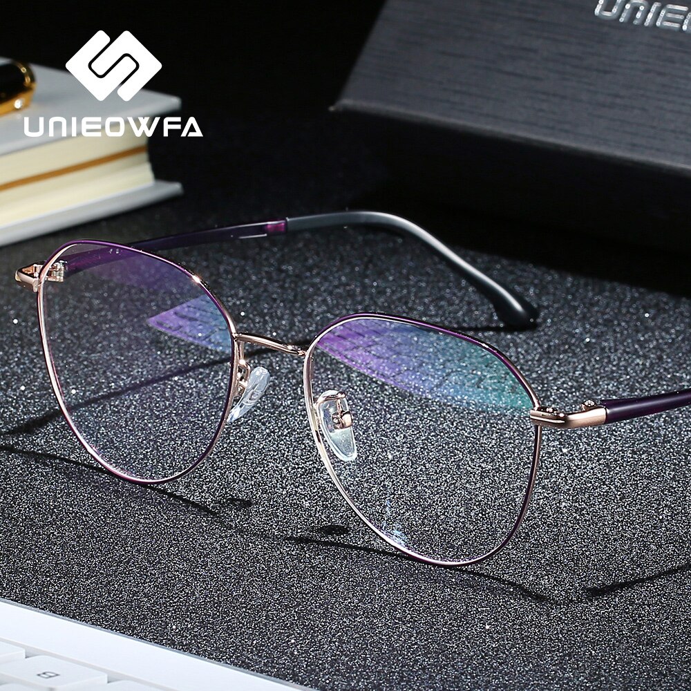 UNIEOWFA Retro Round Clear Optical Glasses Frame Women Myopia Prescription Eyewear Frame Purple Alloy Korean Spectacles Frames