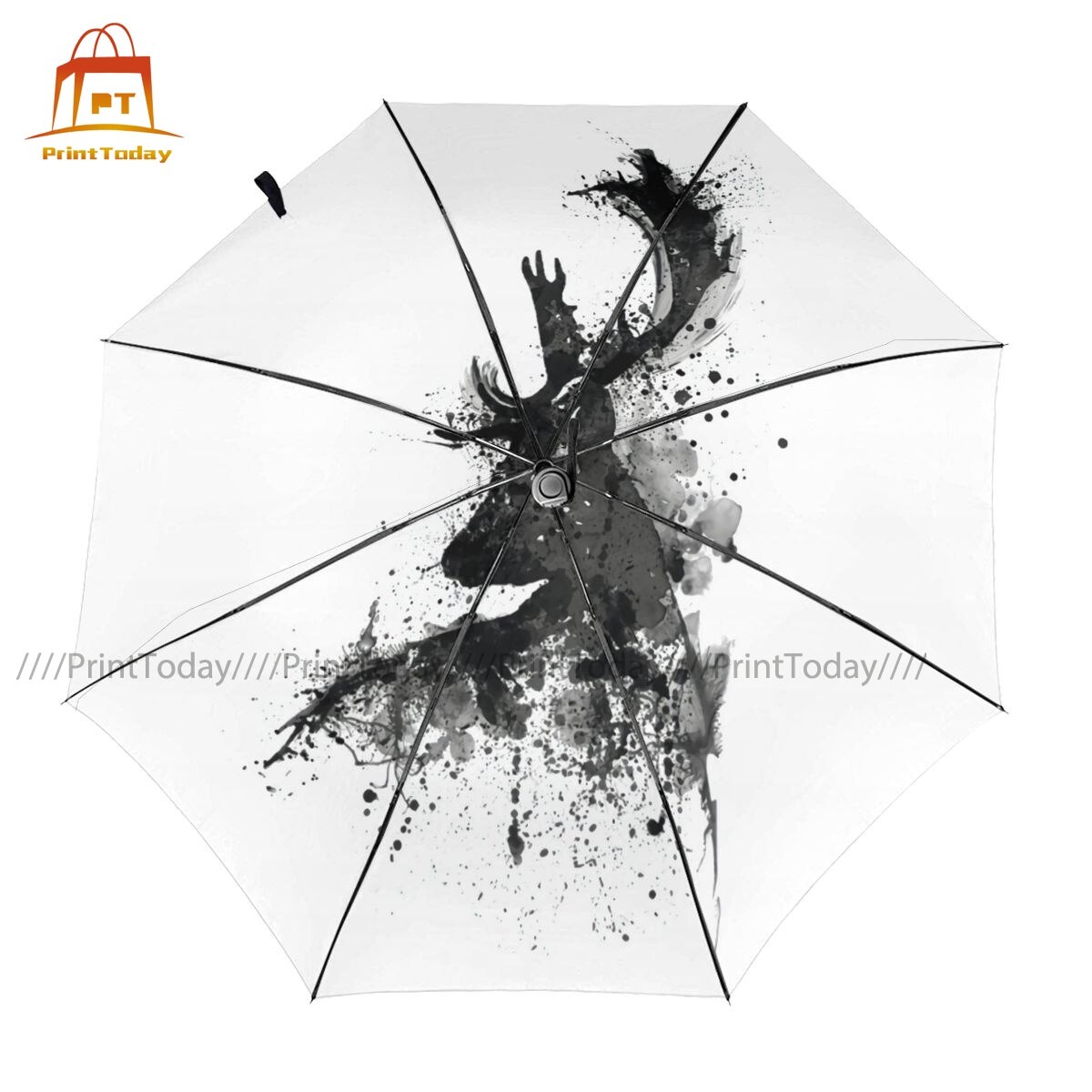 Deer Head Umbrella Auto Wind Proof Umbrella Beautiful Print Beach Compact Umbrella: Inside Print