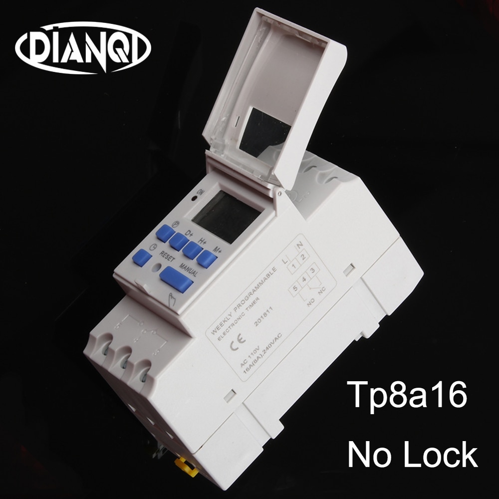 Temporizador Digital programable, electrónico, semanal, 7 días, Control de relé, 220V, 230V, 6A, 10A, 16A, carril Din, tp8a16, sin bloqueo