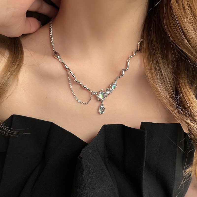 Ventfille Silver Color Opal Necklace for Women Girl Liquid Lava Star Irregular Jewelry 925 Stamp Birthday Dropshippping