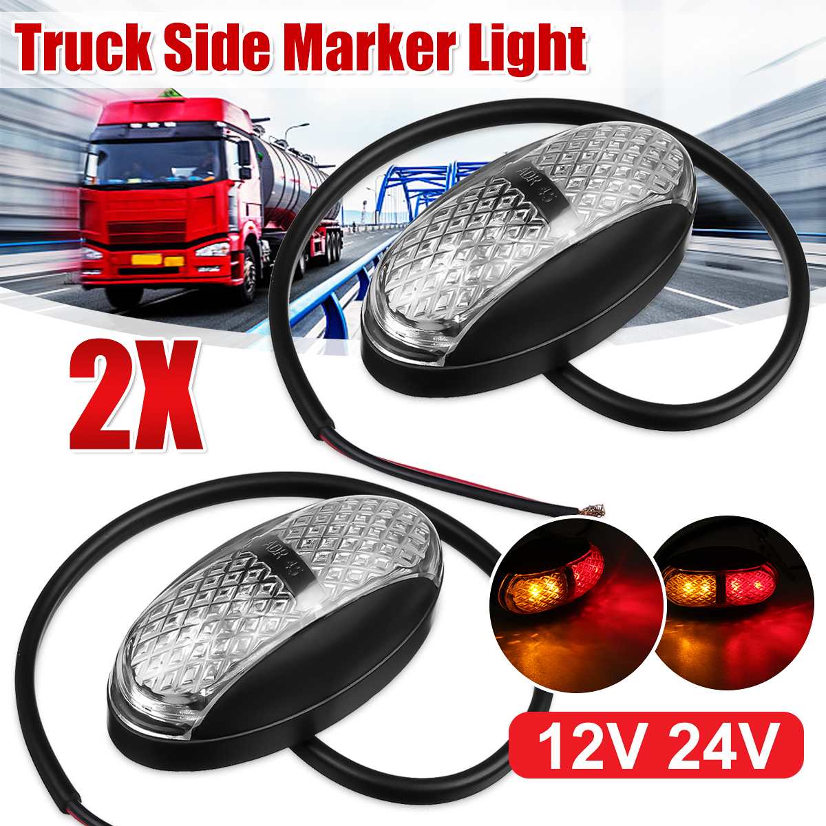 2 Stuks 4 Led 12V 24V Auto Vrachtwagen Side Marker Lampje Indicator Signaal Lamp Achterlicht vrachtwagen Bus Van Amber Rood