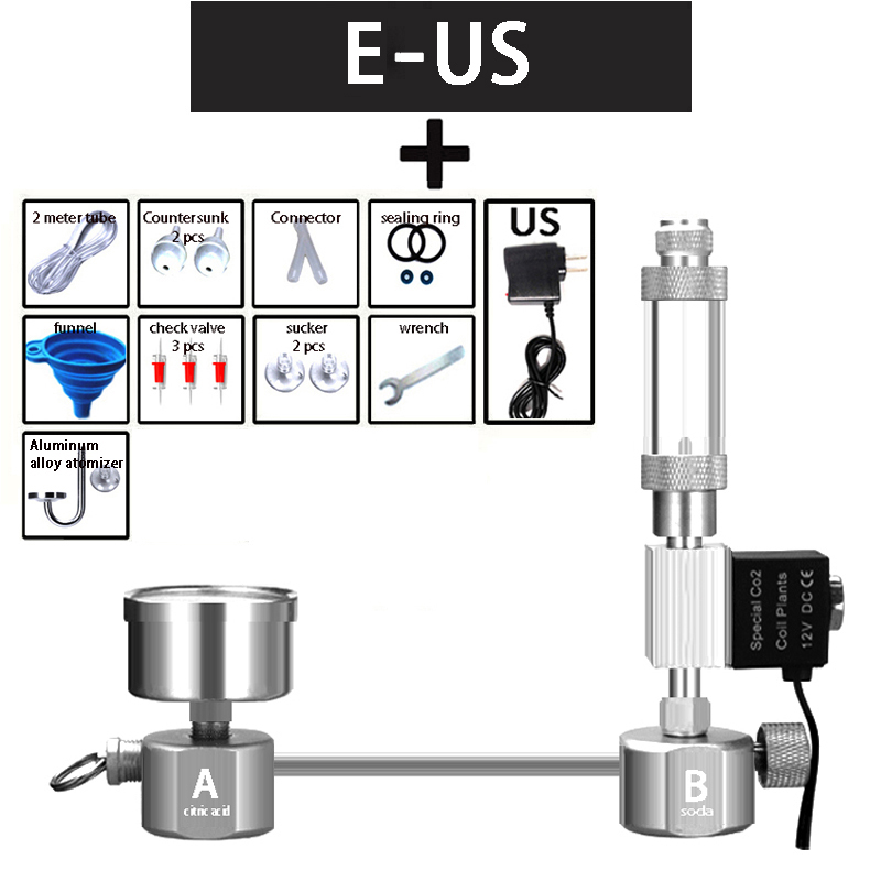 Zrdr Aquarium Diy CO2 Generator Systeem Kit CO2 Generator, Bubble Counter Diffuser Met Magneetventiel, voor/Aquatische Plantengroei: E-US