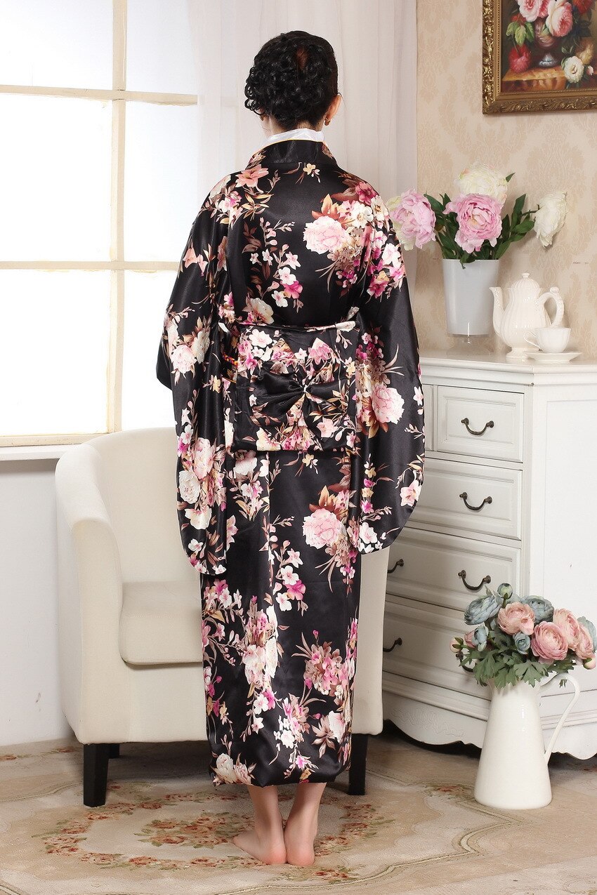 Czarne chińskie tradycyjne suknie damskie satynowe szlafrok kimono