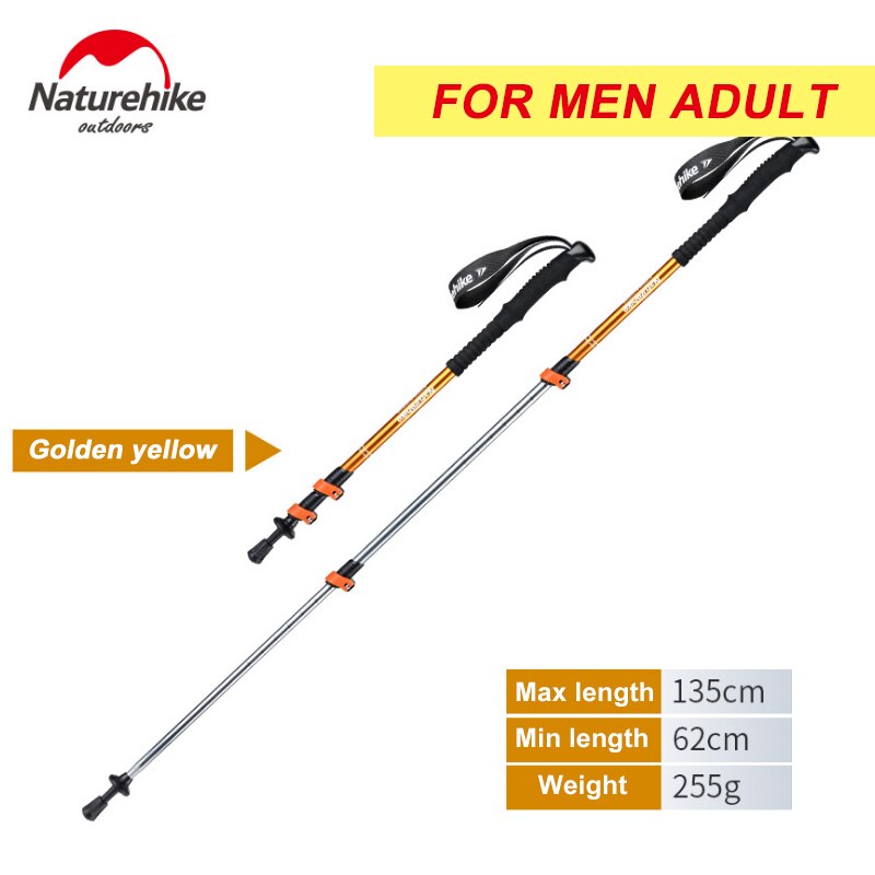 NatureHike ST01 External Quick lock Trekking pole hiking telescope stick nordic walking stick hand Crutch Alpenstocks Adult Kids: GoldenYellow 135cm