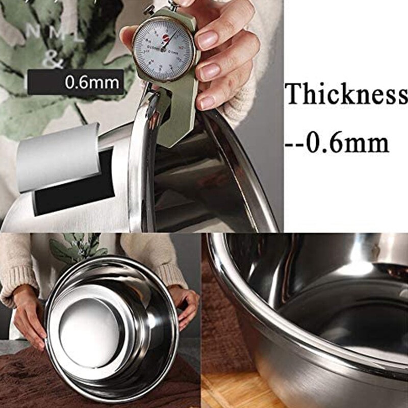 Mixing Bowl Set and Colander Salad Bowl Stainless Steel Anti-Kitchen Stacking Bowl Set Non-Stick Food Preparation Bowl