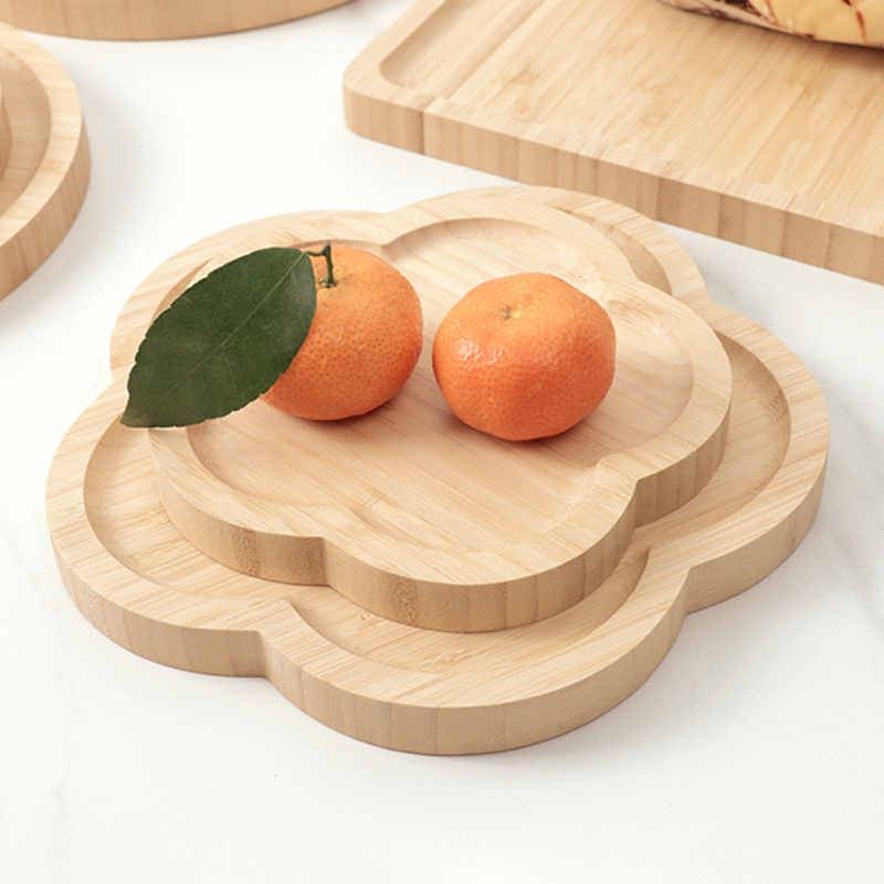 Bandeja de bambú de madera para cocina, plato de posavasos de postre, platos de mano, maceta de flores, bandejas decorativas, accesorios de decoración para fotos