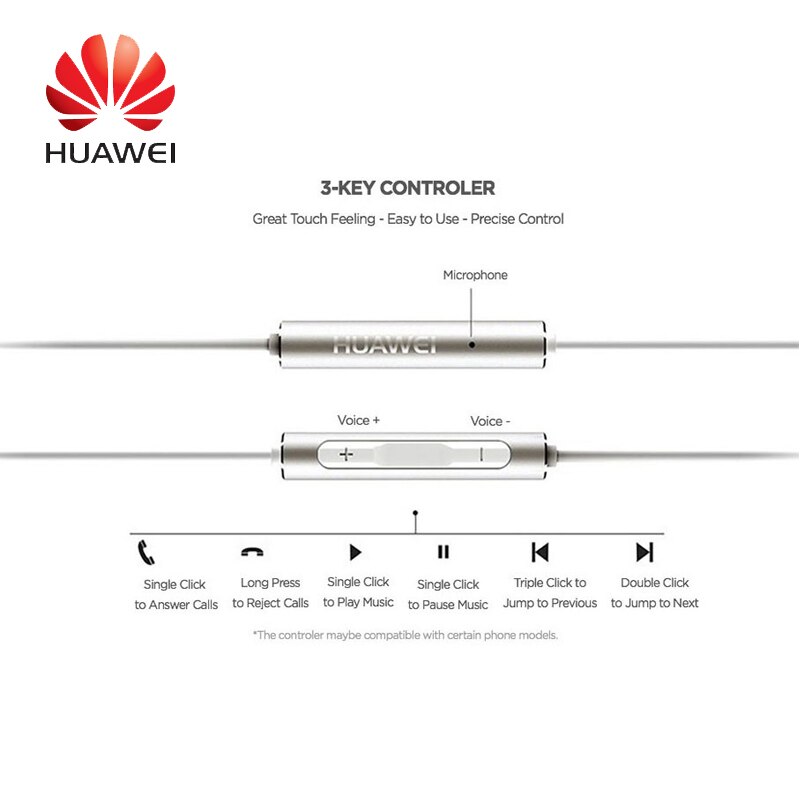 Fone de ouvido intra-auricular huawei am116, fone de ouvido com microfone e controle de volume para smartphone samsung, xiaomi, huawei