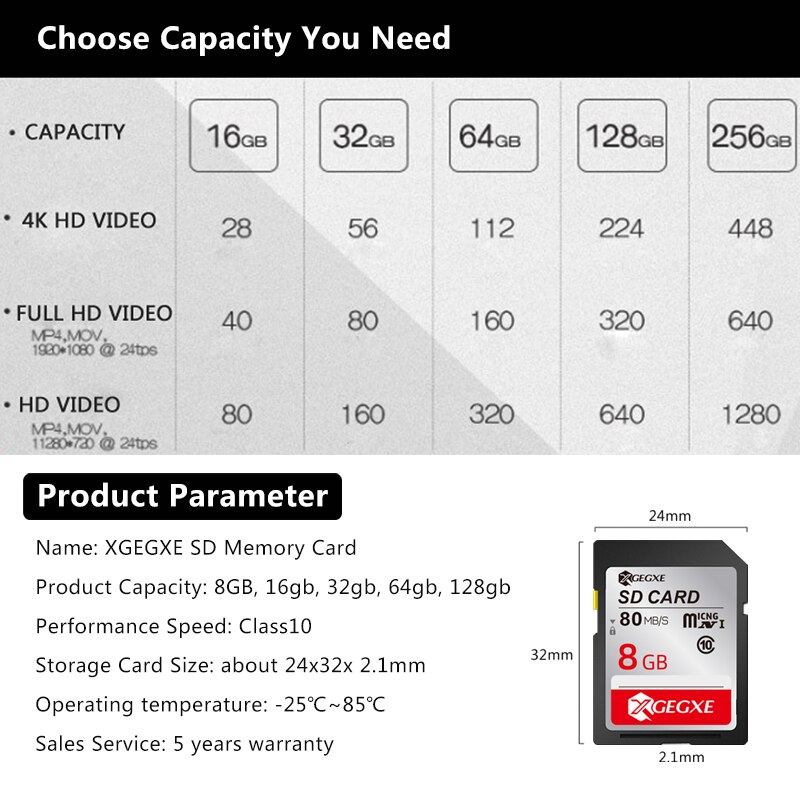 Xgegxe 32 Gb Sd-kaart 8 Gb 16 Gb 64 Gb 128 Gb Geheugenkaart 80 Mb/s Flash Drive Voor camera