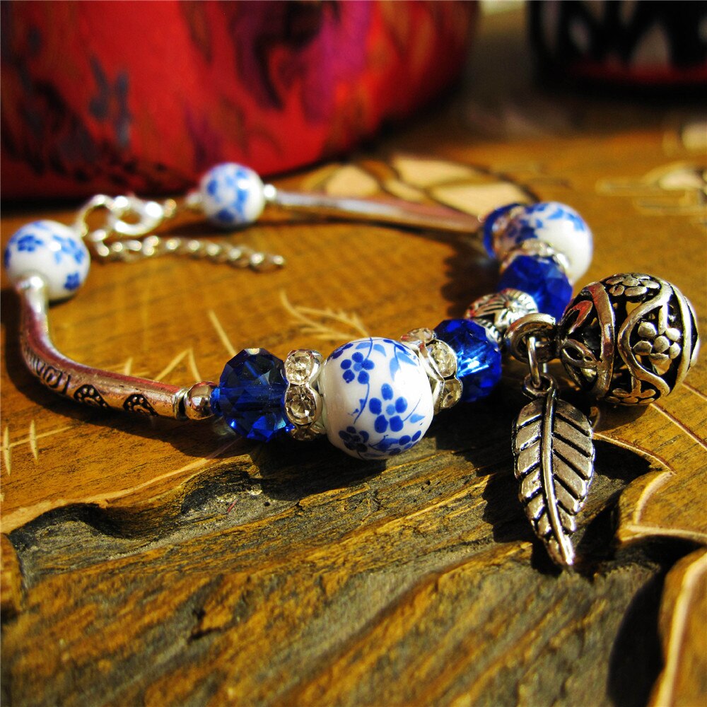 National Style Beaded Bracelets Handmade Blue And White Porcelain Ceramic Bracelet Jewelry