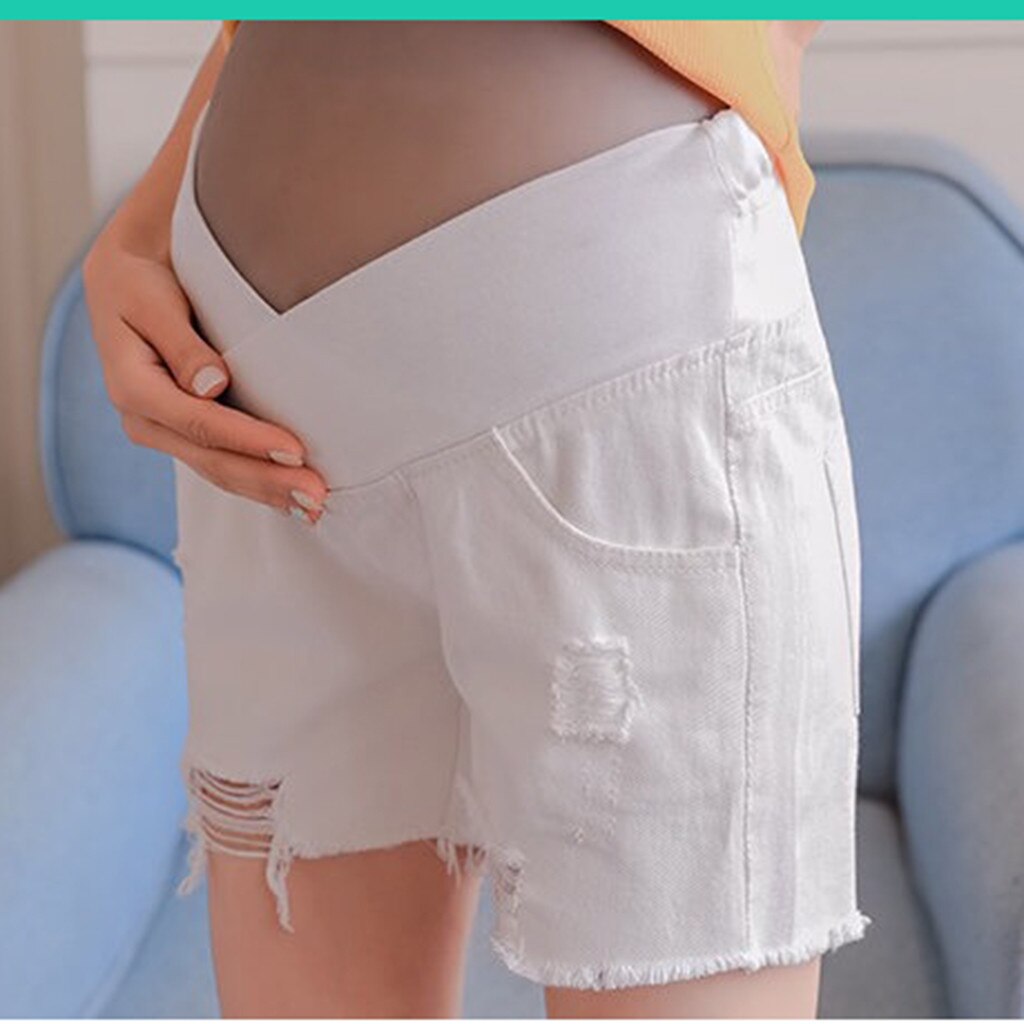 Tøj kvinder gravid kvinde denim jeans barsel solid kort pantsprop bellypremama graviditet tøj bukser ropa mujer: Hvid / L
