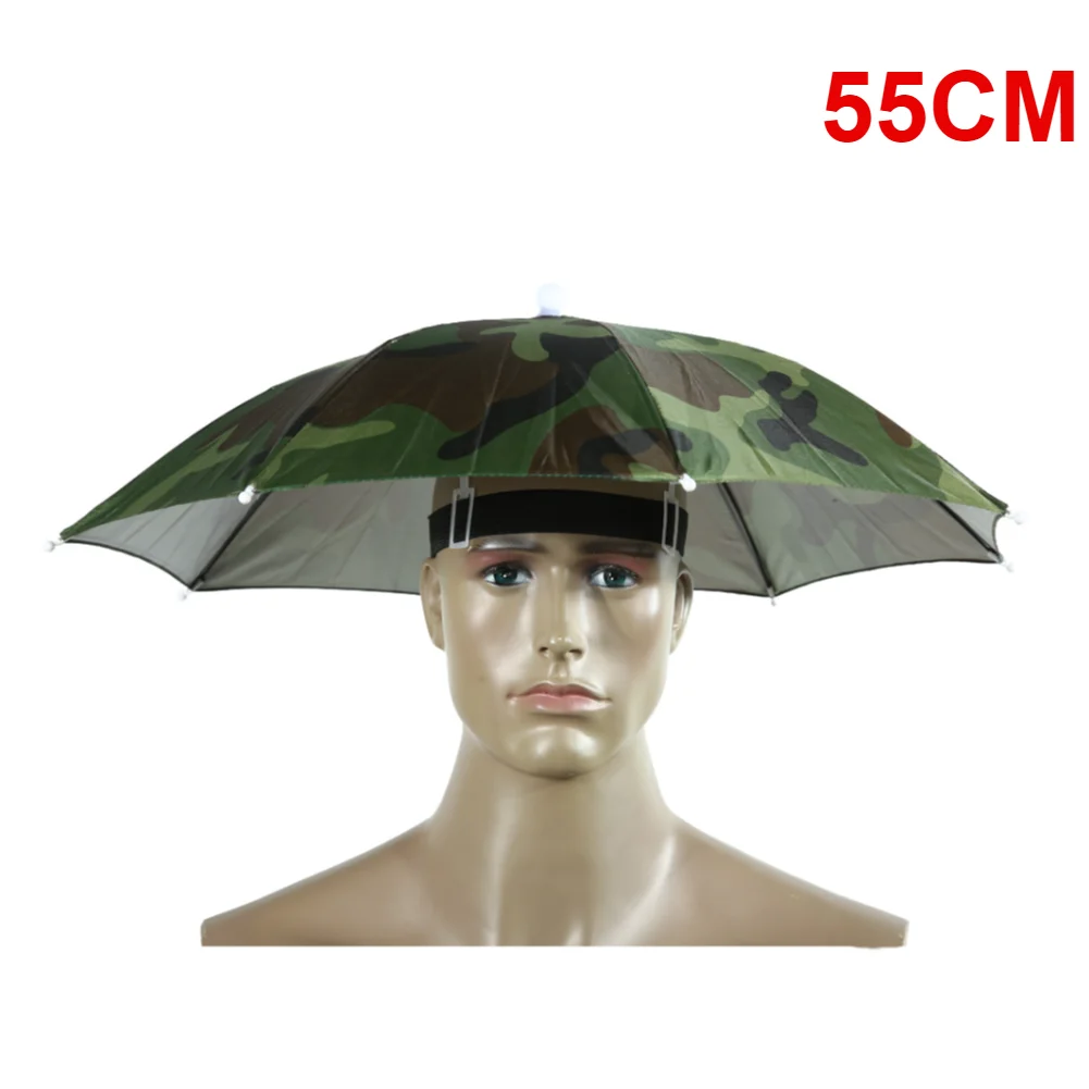 55/65/69/77/95cm Outdoor Fishing Caps Rain Umbrella Hat Foldable Fishing Sunshade Headwear Cap Waterproof Camping Beach Sun Hat: army green