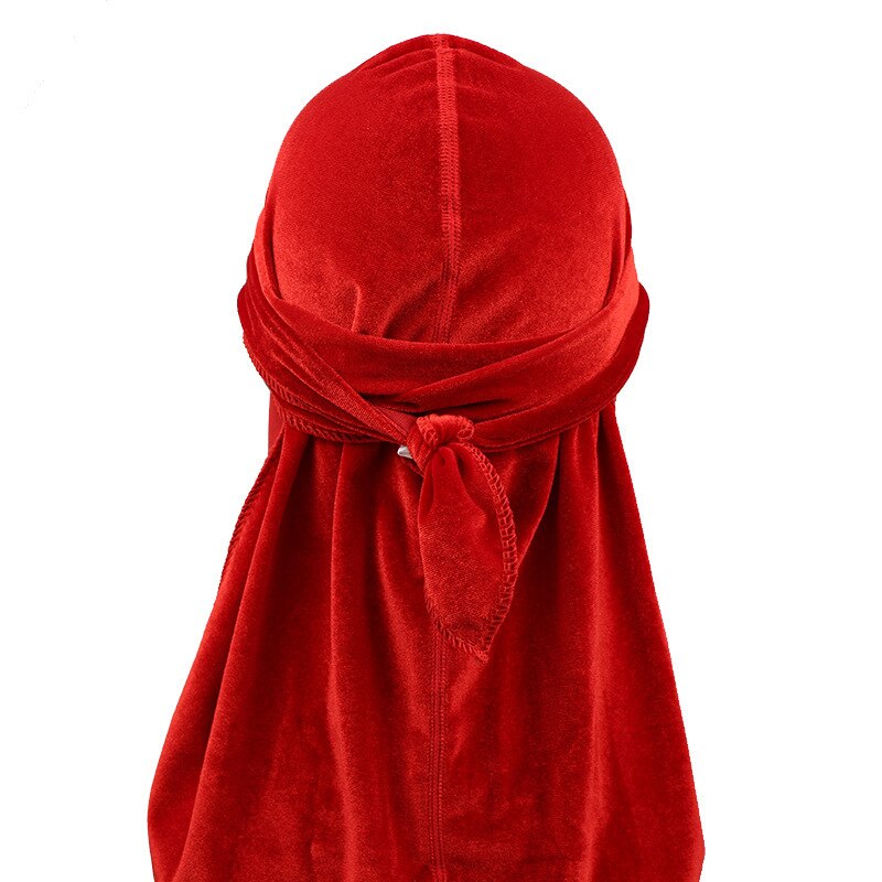 Durag – Bandana respirant en velours pour hommes et femmes, couvre-chef à longue queue, solide, bandeau de basket-ball de rue, Hip hop,: red