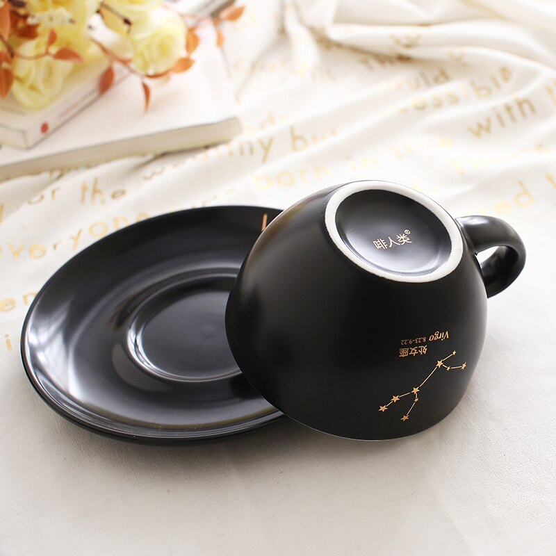 Black Ceramic Coffee Cup and Saucer Set Luxury Cappuccino Coffee Cup Set Filizanki Do Kawy Mug BD50CS
