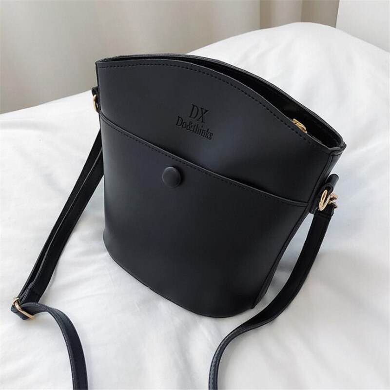 Women leather cross body bucket bag zipper green letter messenger crossbody shoulder bags for women clutch purse bolsos: Black
