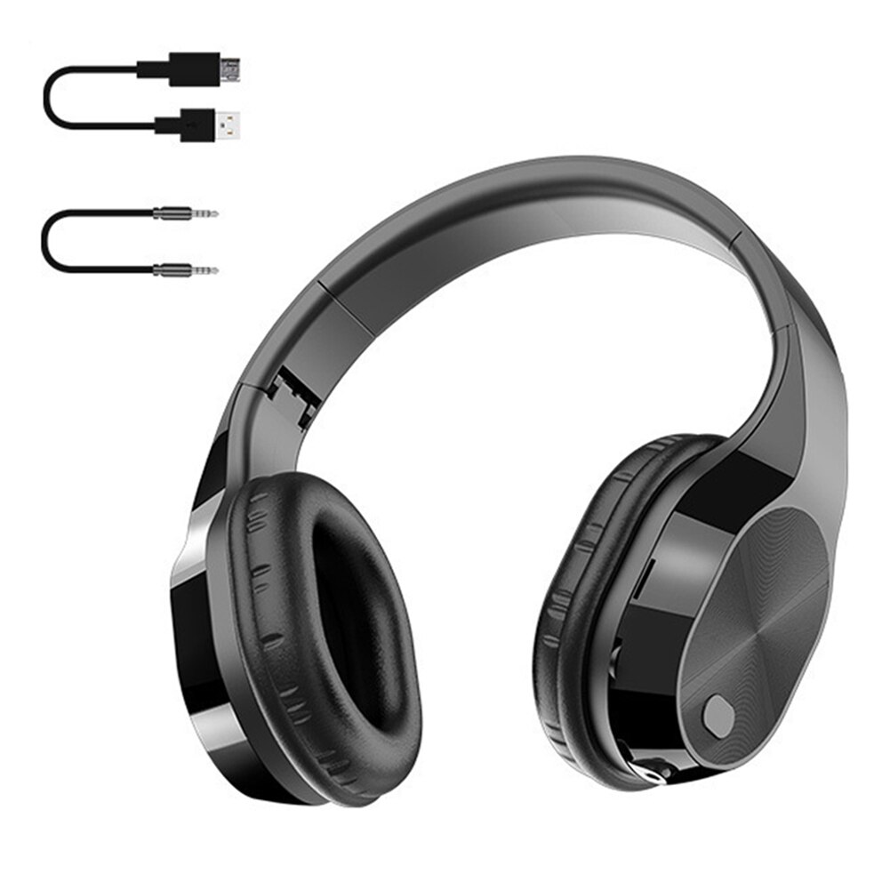9D Stereo Bluetooth 5.0 Wireless Headset Head-mounted HiFi Noise Canceling Gaming Headphone With Microphone Support TF Card: Black