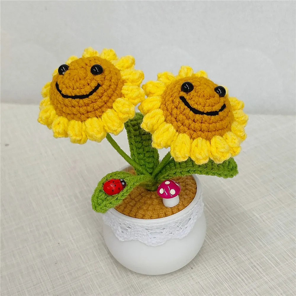 Pflanzen Zombies Handgestrickte Sonnenblume Erbse Blume Topfpflanze Schreibtisch Dekor für Heimat Sekretariat Ideale für Freund Tischdekoration: dunkel khaki