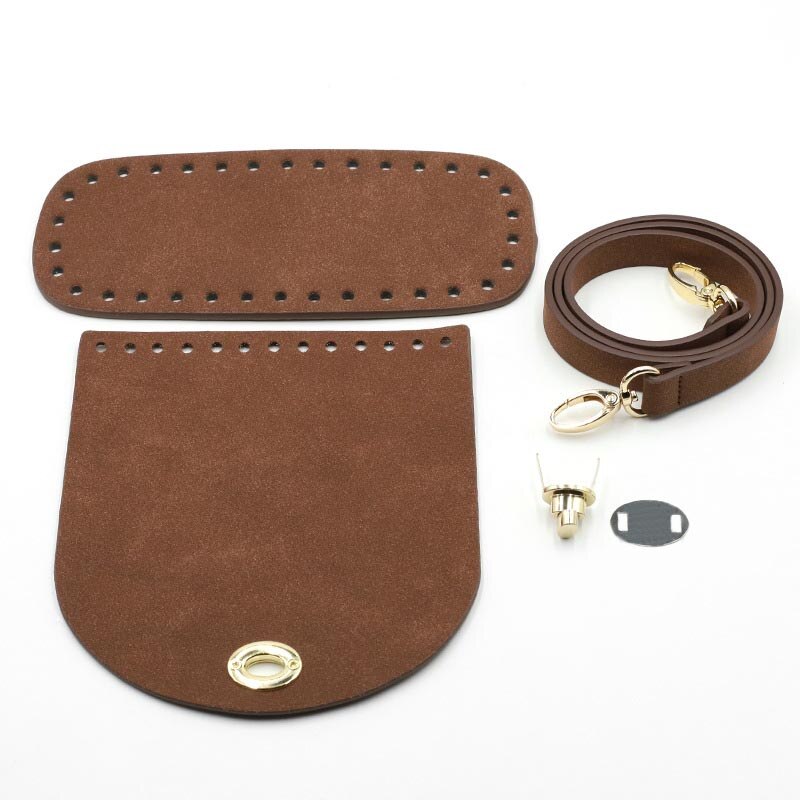 3 Kleuren Diy Handgemaakte Tas Maken Onderdelen Pu Leren Onderkant Flip Cover Verstelbare Riem Twist Lock Gesp Breien Set: Brown