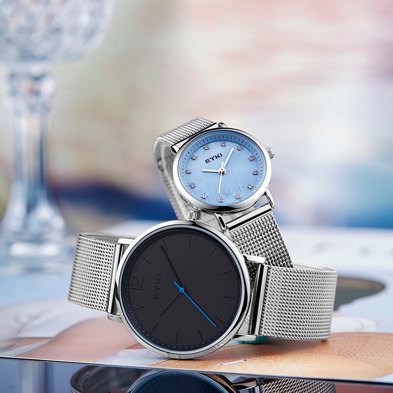 EYKI Couple tissage Mech bracelet montres Simple milanais en acier inoxydable hommes femmes tenue décontractée montre Ultra mince Relogio