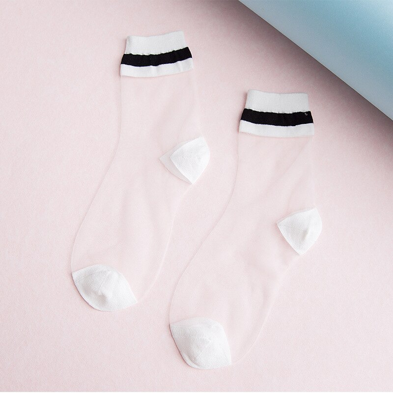 rainbow stripe Transparent Silk Socks Women Ultra-thin spring summer socks style Japan Glass fiber Invisible socks: 5