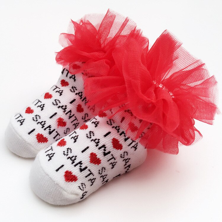 Nuevos calcetines cortos de para bebés y niñas lindos calcetines grandes de de Navidad para niños pequeños de encaje de princesa: C