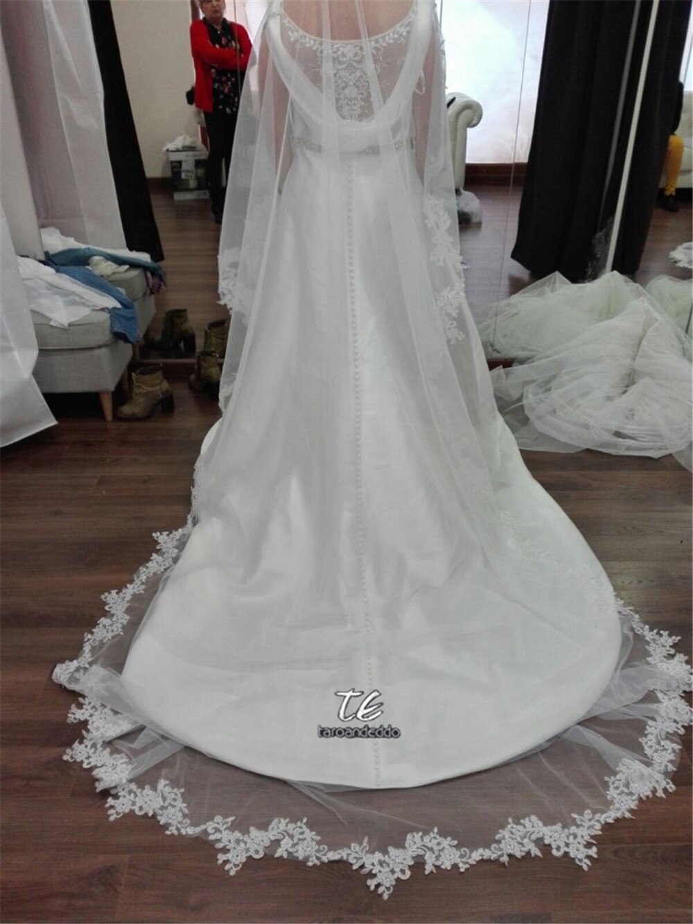 3m kathedraallengte kanten rand applicatie lange bruidshoofd sluier met kam bruidsaccessoires bruidsmantilla bruidssluier