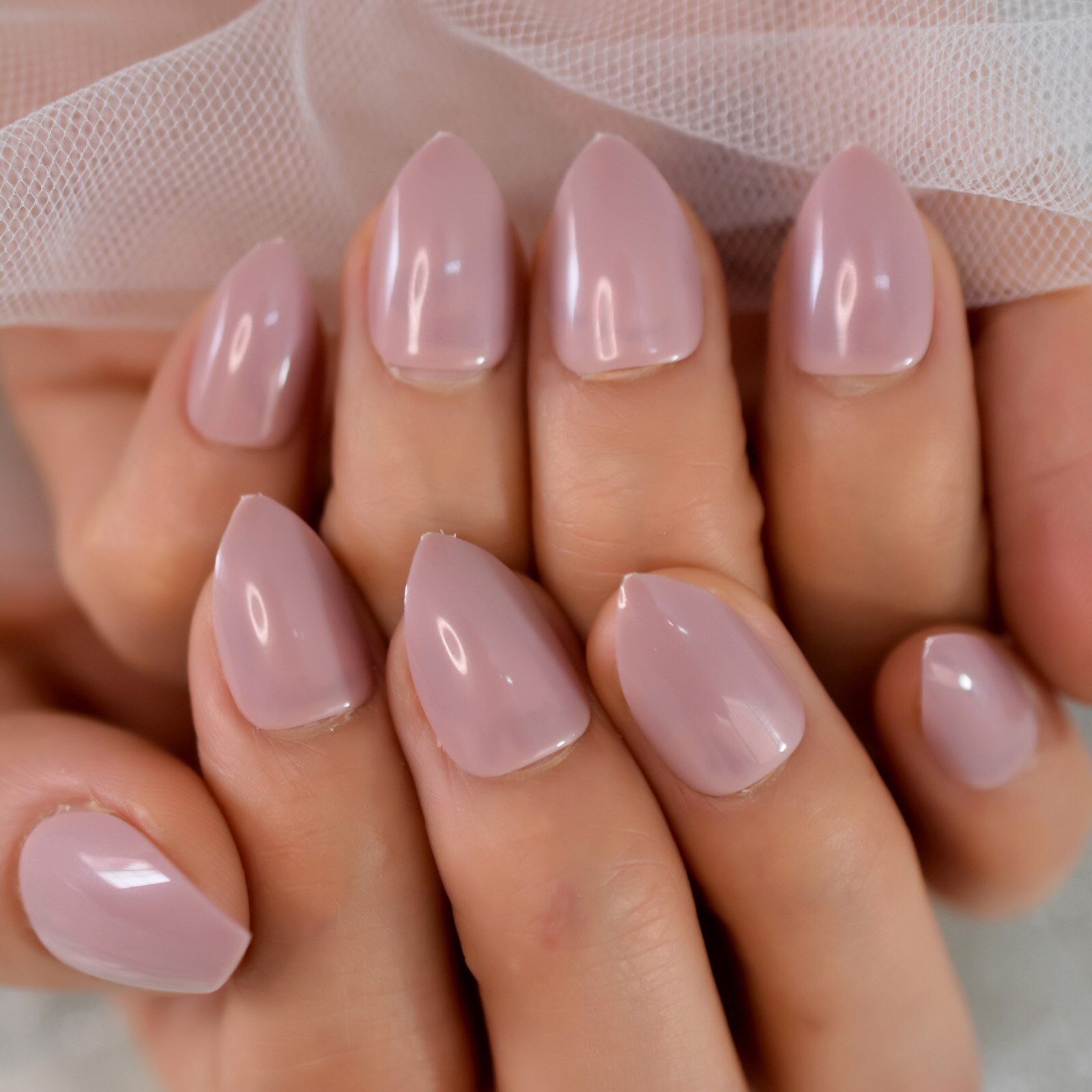 White Color Choose Able Sharp Stiletto Acrylic Fingernails Art Full Cover Nails With Tabs Short Version: L6267