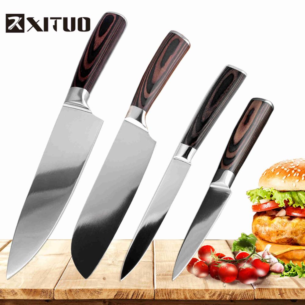 Xituo 7 " +8 " tommer santoku køkkenkniv japansk stålblad barberkniv skarpt højkulstof rustfrit stål skåret kokkens madlavningsværktøj: 4 stk sæt a