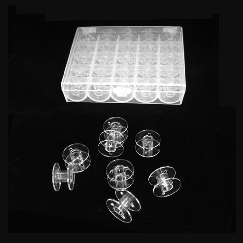 Transparent Clear Storage Empty Box 25 Grids Sewing Machine Thread Organizer with 25 Bobbins Tools