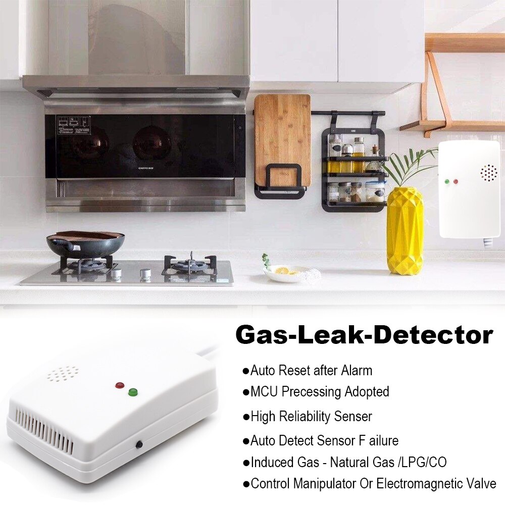 Combustible Gas Leak Detector Natural Gas Alarm Sensor Practical Home Security Lpg Leakage Detector 220V AC or 12V gas sensor EU