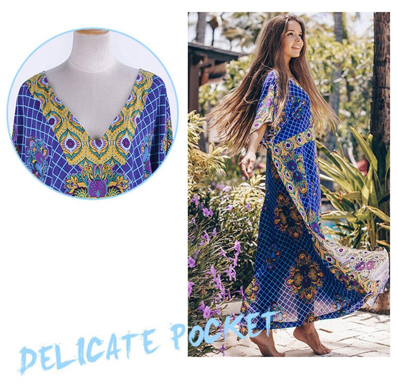 Fitshinling Bohemian Long Dress Beach Cover-Up Bat... – Vicedeal