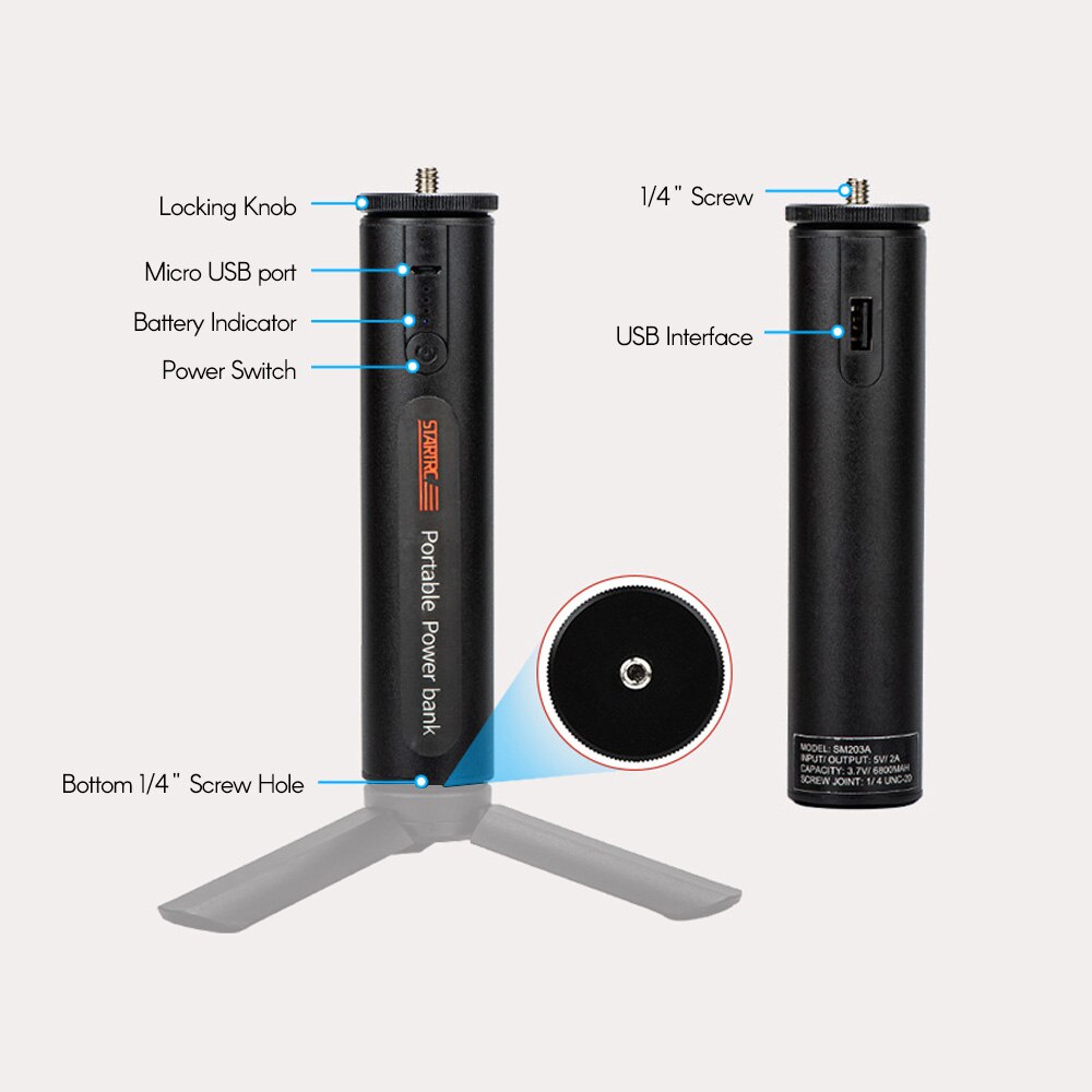 Batteria multifunzione da 6800mAh integrata con impugnatura a mano per Power Bank con porta di ricarica USB sostituzione in lega di alluminio