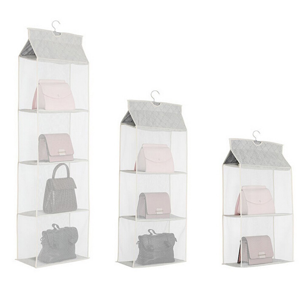 2/3/4 Compartments Handbag Organizer Hanging Storage Holder with Hook Foldable Dust Shield: Beige / M