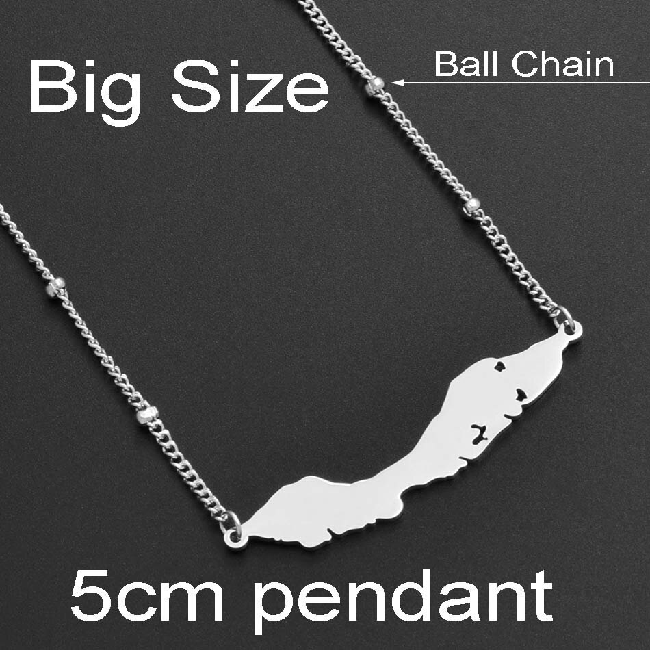 Anniyo 5Cm Big Size Curacao Ball Chain Kettingen Curacao Kaart Hanger Roestvrij Staal, twee Kleur Sieraden Kaart #113121: Silver Color