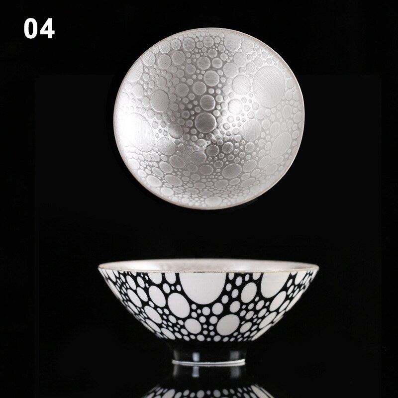 Silver Cup 999 Pure Silver Cup Handmade Ceramic Inlaid Silver Gilt Teamaster Cup for Tea Home HUG-Deals: 04
