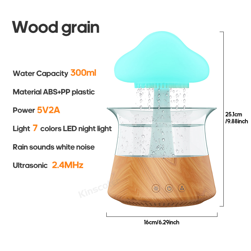 Humidificador de aire eléctrico de nube de lluvia, difusor de Aroma de 300ml, gotas de agua de lluvia Zen, humidificador de luz nocturna colorida para para el hogar: Rojo óxido