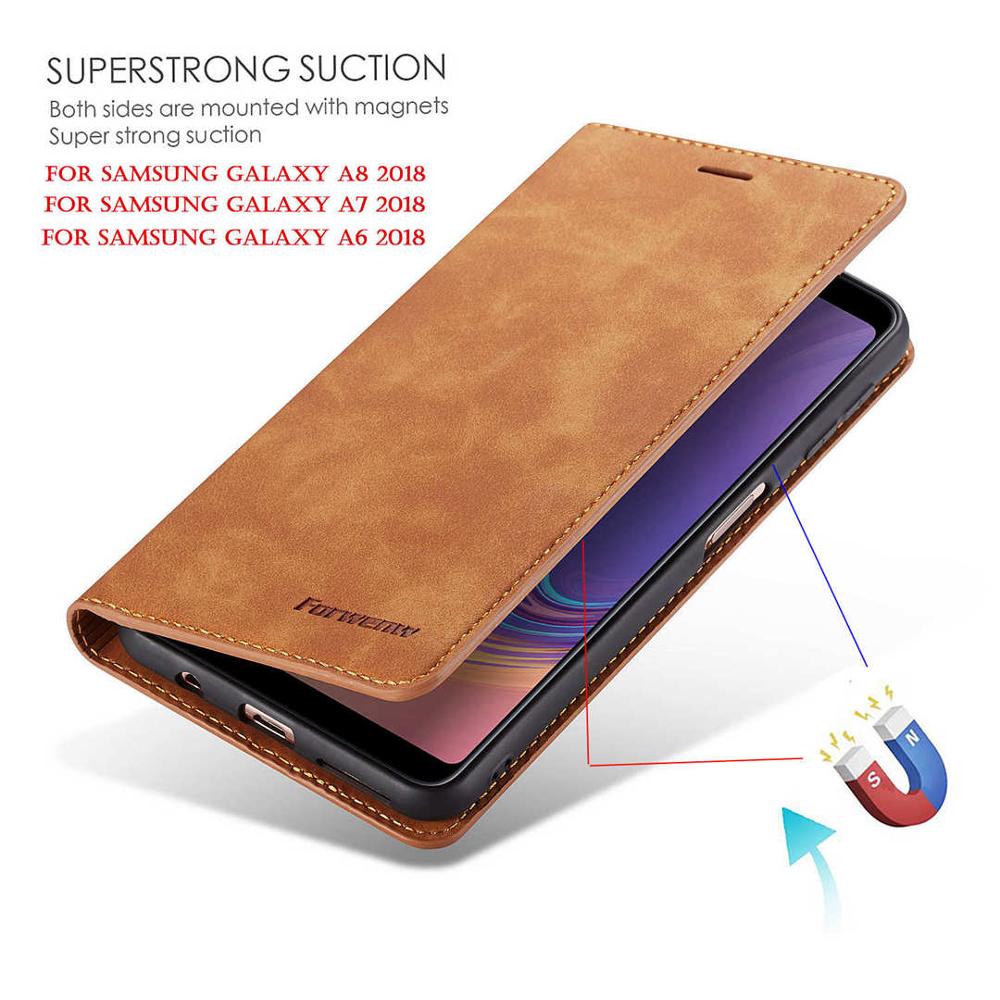 Magnetic Flip Leather Phone Case For Samsung Galaxy A7 A750 A8 A530 A6 Wallet Card Holder Back Cover Coque Fundas