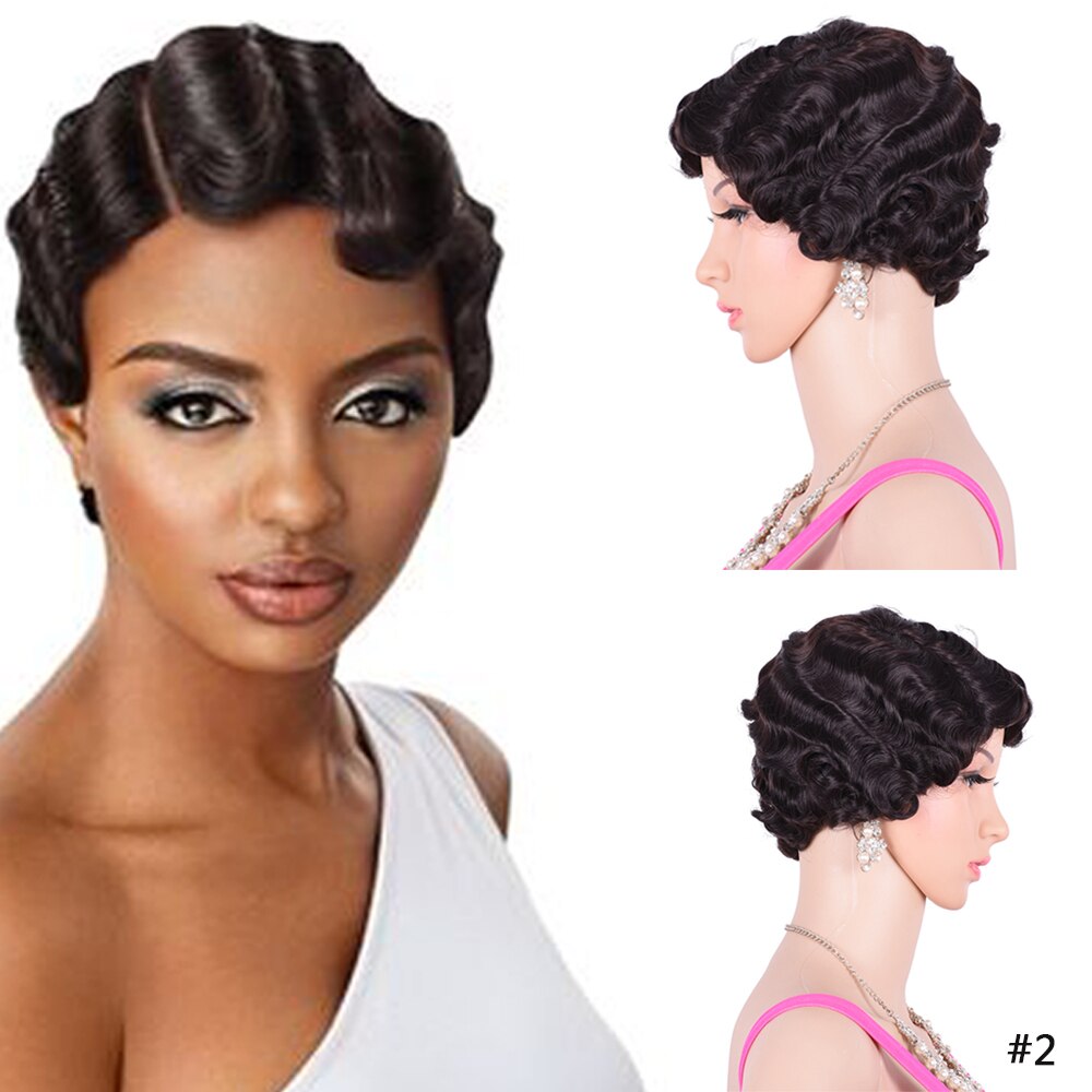 Korte Rode Vinger Wave Pruik Bruin Blonde Krullend Synthetische Pruiken Voor Zwarte Vrouwen Hittebestendige Afro-amerikaanse Pixie Cut Mama pruik: #2