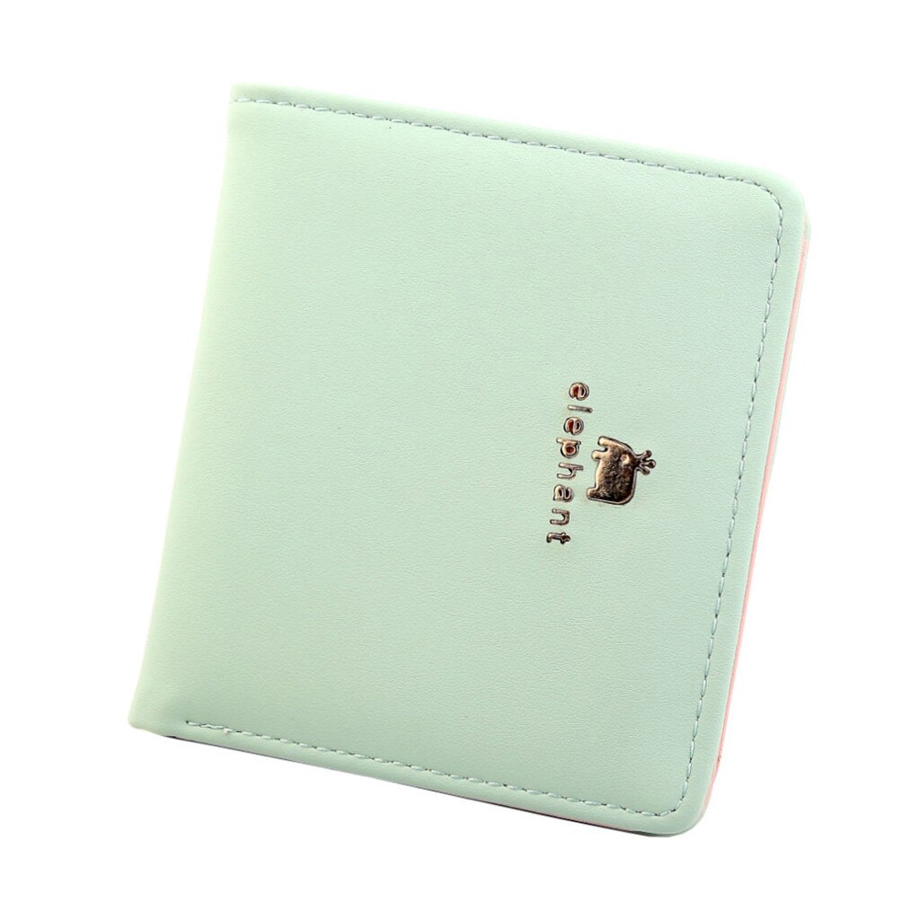 Mini Delgado doblado mujeres cartera corta patrón de Animal lindo monedero Bolsa porta tarjetas nueva mujer billeteras cartera femenina: Light Green