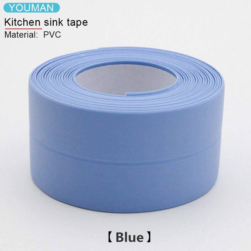 PVC 3.2m Crack Self-adhesive Tape For Bathroom and Kitchen Decoration Anti-mildew Waterproof Sealing Sink Tape Wallpaper Border: Blue 3.8cm