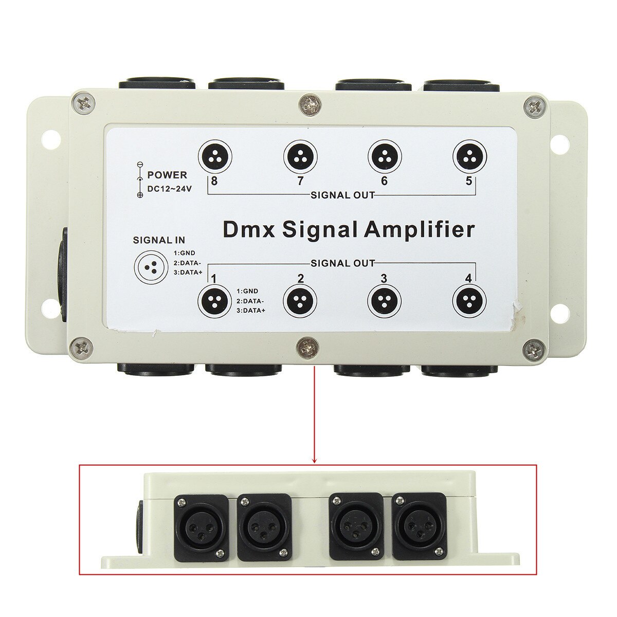 DMX512 LED Signal Splitter Amplifier Distributor 1 Way in 8-Channel Output Amplifier Splitter Distributor for Home Equipments