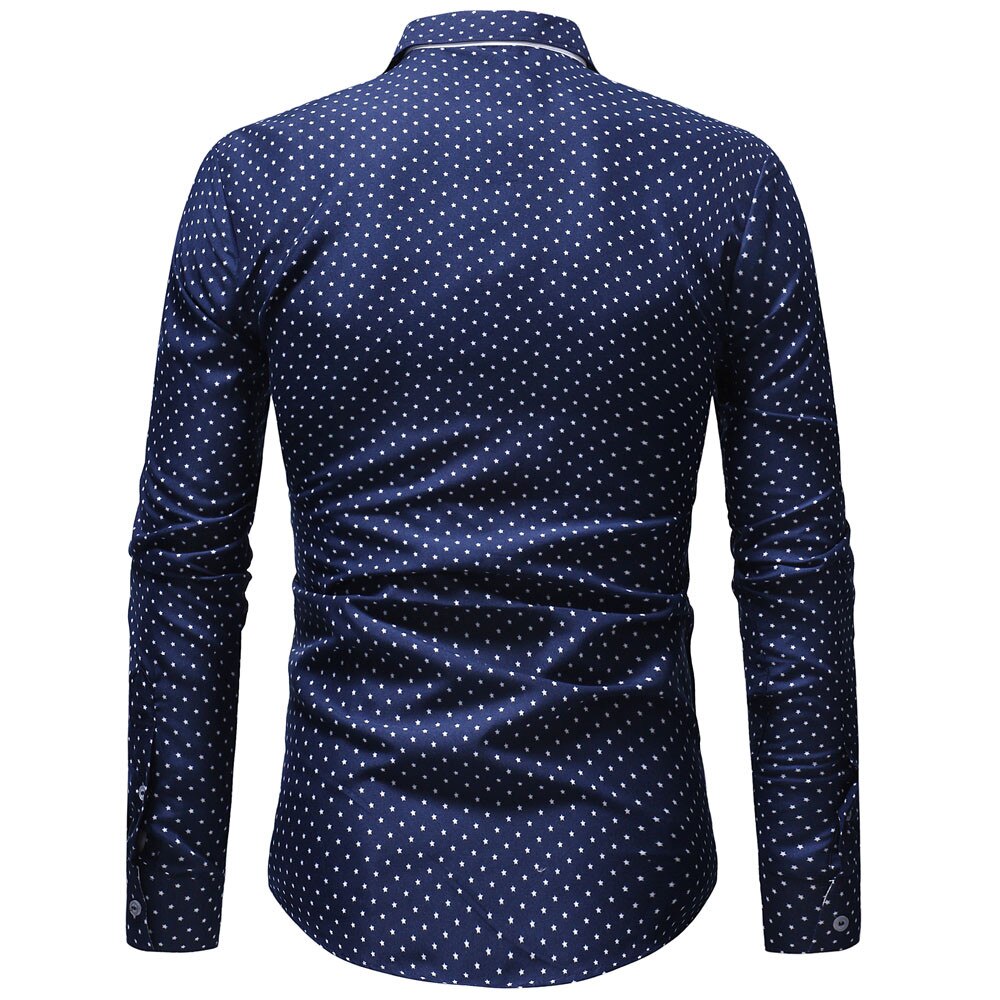 Clothes Shirts Autumn Casual Formal Broadcloth Polka Dot Men Slim Fit Long Sleeve Turn-Down Shirt Top Blouse Chemise Homme