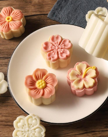 Mooncake-Formpresse mit Stempeln, Blumenmuster, Mooncake-Hersteller zum Backen, DIY, Gebäck, Kekse und Nachspeisen, Kuchendekorationswerkzeuge: Himmel Blau