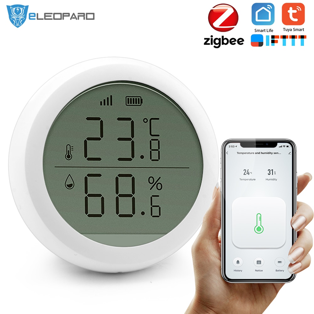 ELEOPARD Smart home Tuya Zigbee Temperature Humidity Sensor High Accuracy T&H Sensor Work with Gateway Hub with display