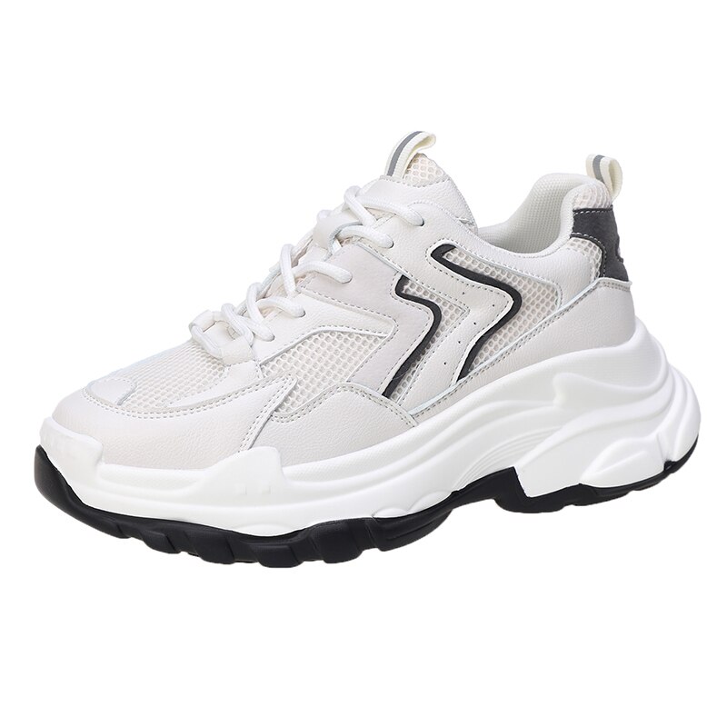 Fujin damesneakers blonder forår rund tå tyk bund kausal solid platform åndbare chunky sneakers til kvinder: Beige / 8.5