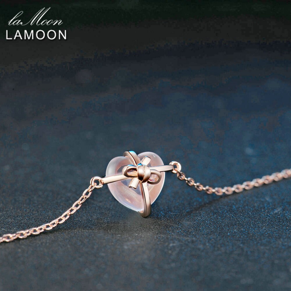 LAMOON 925 Sterling silber Bracele Für Frauen Herz Armbinde Rose Quarz Edelstein 18K Rose Gold Überzogen Feine Schmuck LMHI047