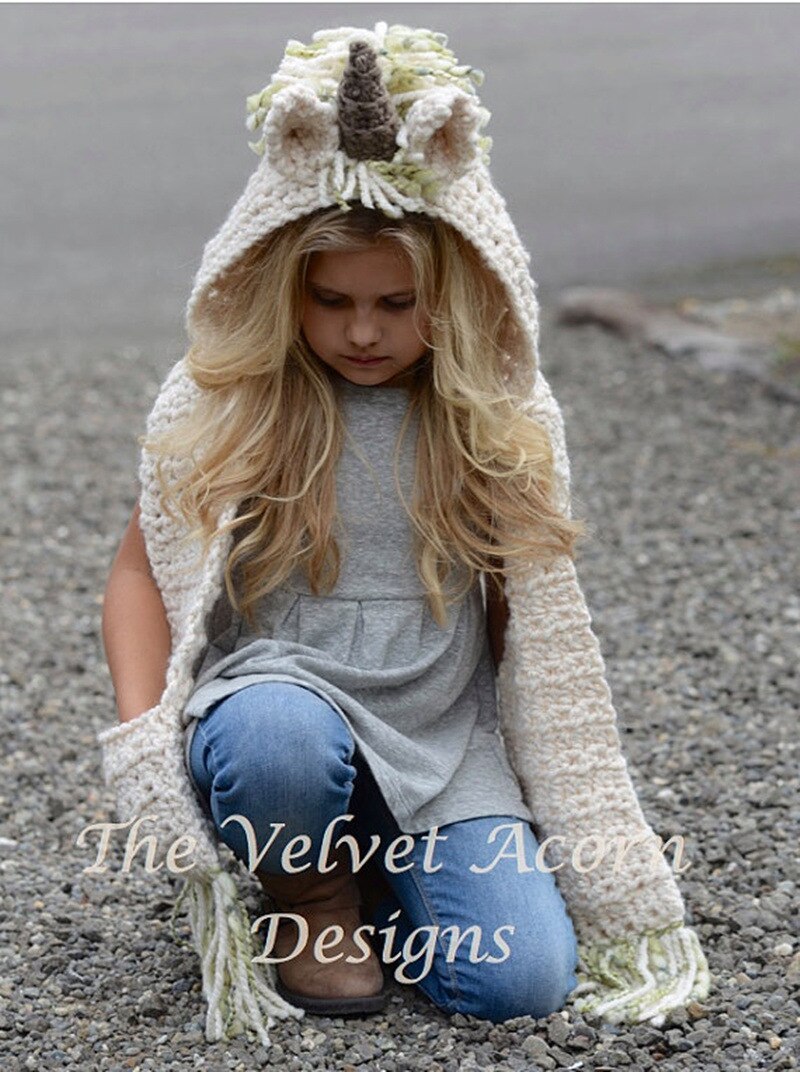 Kids Girls Rainbow Unicorn Soft Skullies Beanies Hats Shawl Scarf Set With Two Pockets Warm Knitted Bonnet Cap Christmas: Green / M
