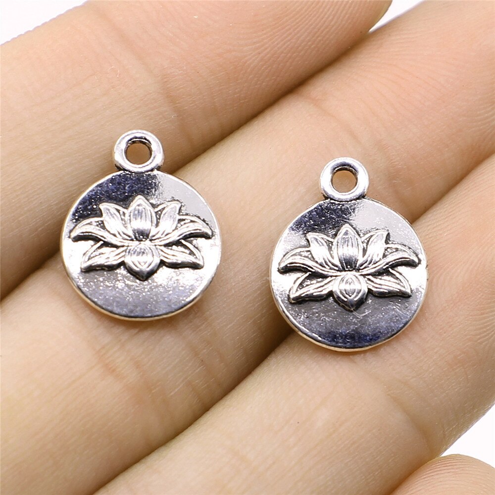 20 piezas cabeza de flor de loto meditación colgantes de Yoga para fabricación de joyería DIY artesanía hecha a mano: Chapado en zinc azul