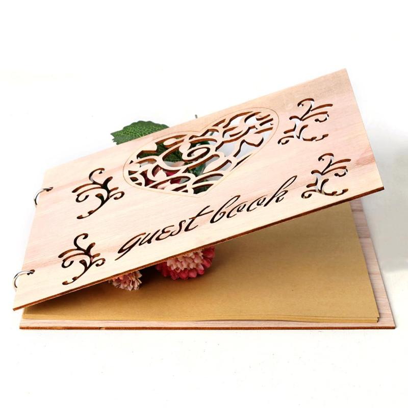 Signature Guest Book Sweet Wooden Party Decoration Set Love Heart Hollow Cut Memory Book Wedding Supplies 20 Inside Pages